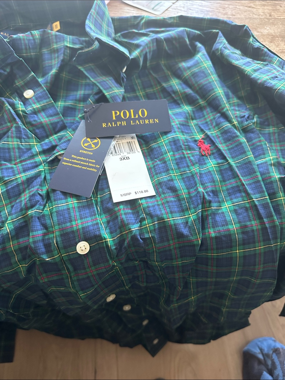 Polo by Ralph Lauren Green and Blue Tartan Plaid Button-Down Shirt with Red Pony